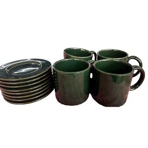 Ralph Lauren Hunter Green 12Pieces Dishes Made Italy 8 -6" Plates & 4-Cups